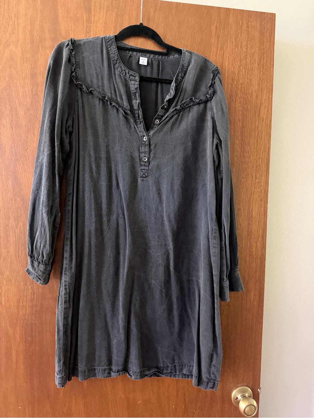 Old Navy Washed Black Ruffle-Trim Tunic Dress